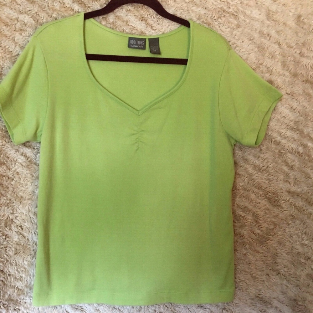 CHICO'S ADDITIONS CHARTREUSE GREEN SHIRRED TOP